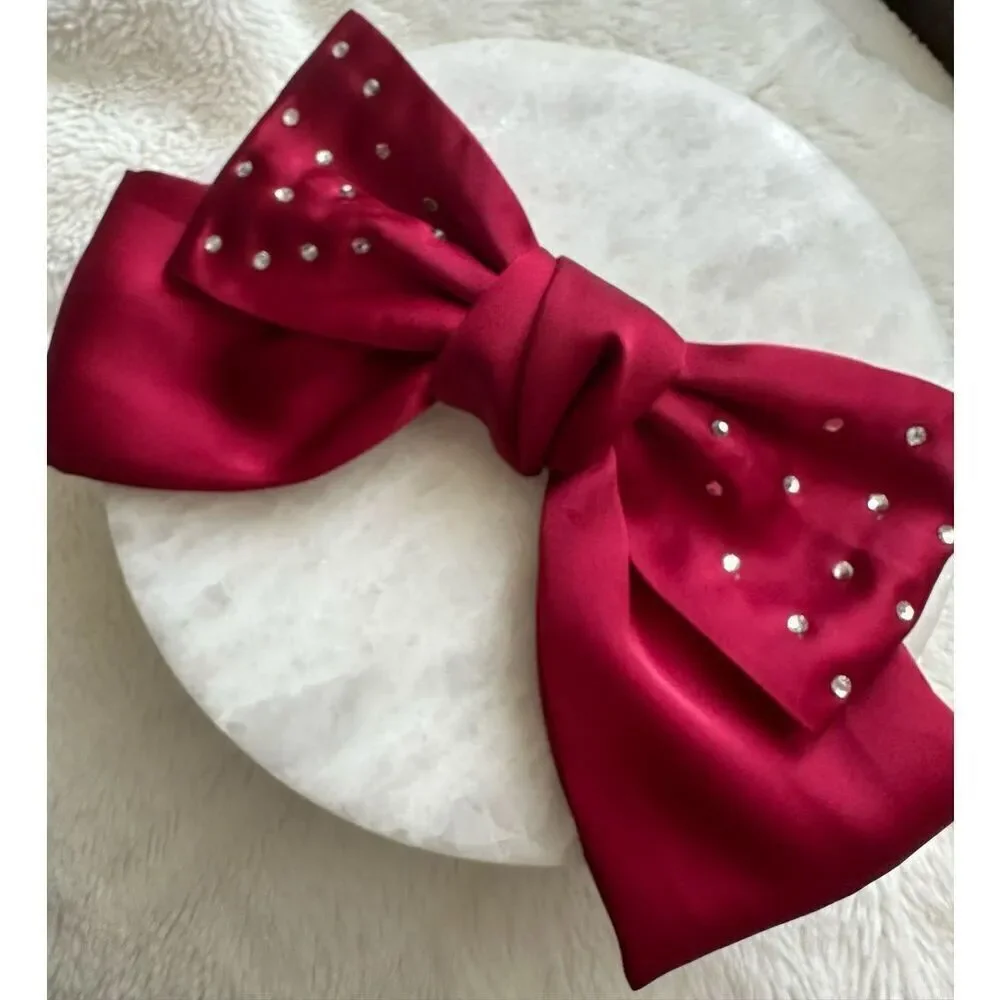 Red rose rhinestone embellished hair bow